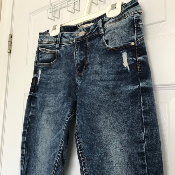 EightyTwo Denim Acid Wash Skinny Ankle Jeans Size 5 Pockets Dark Blue Distressed - Picture 5 of 16